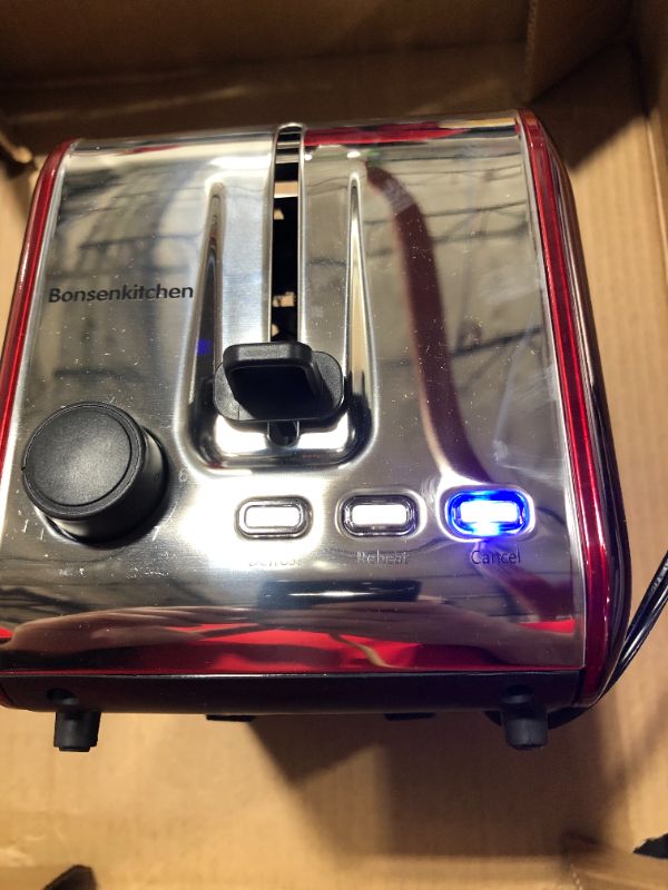 Photo 3 of 2 Slice Toasters, Bonsenkitchen Stainless Steel Wide Slot Bread Toaster with Defrost/Reheat/Cancel Function, 7 Brown Setting, Removable Crumb Tray, Auto Shut Off Kitchen Toaster -Red
