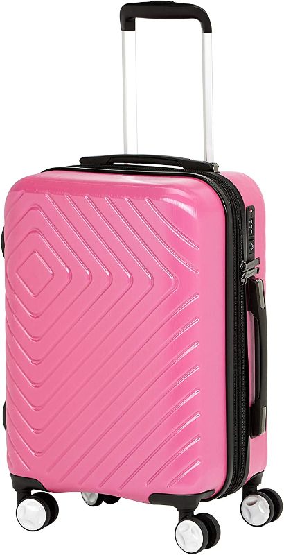 Photo 1 of Amazon Basics Geometric Travel Luggage Expandable Suitcase Spinner with Wheels and Built-In TSA Lock, 21.7-Inch - Pink
