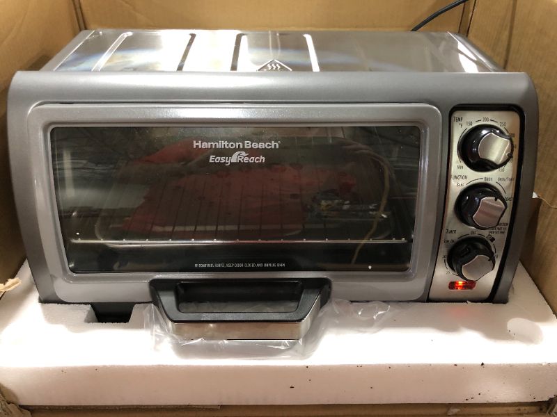 Photo 2 of Hamilton Beach Countertop Toaster Oven Easy Reach with Roll-Top Door 6-Slice Convection (31123D) Silver
