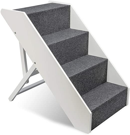 Photo 1 of Arf Pets Wood Dog Stairs, 4 Levels Height Adjustment Wide Pet Steps, Foldable, White
