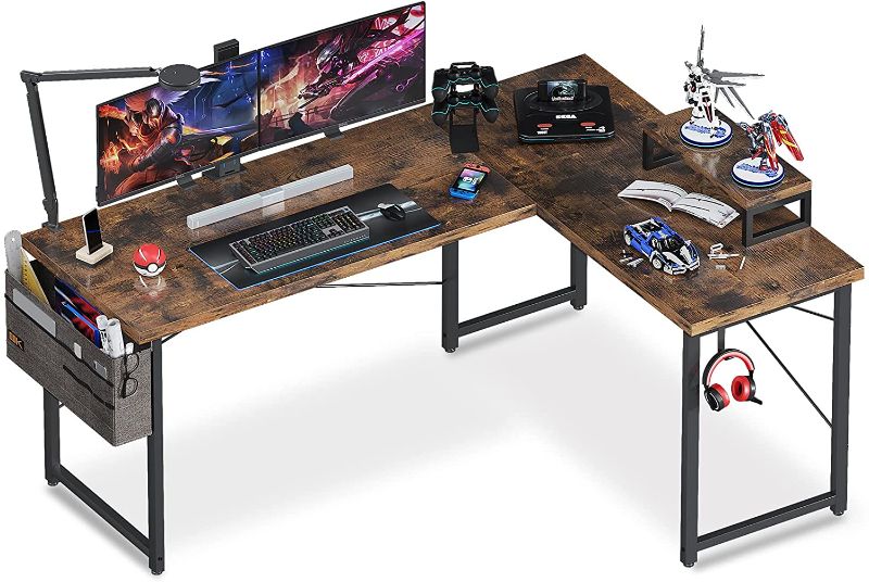 Photo 1 of ODK L Shaped Desk, 59" Computer Corner Desk, Gaming Desk, Home Office Writing Desk with Monitor Stand, Space-Saving Workstation Desk, Modern Simple Wooden Desk, Easy to Assemble, Vintage
