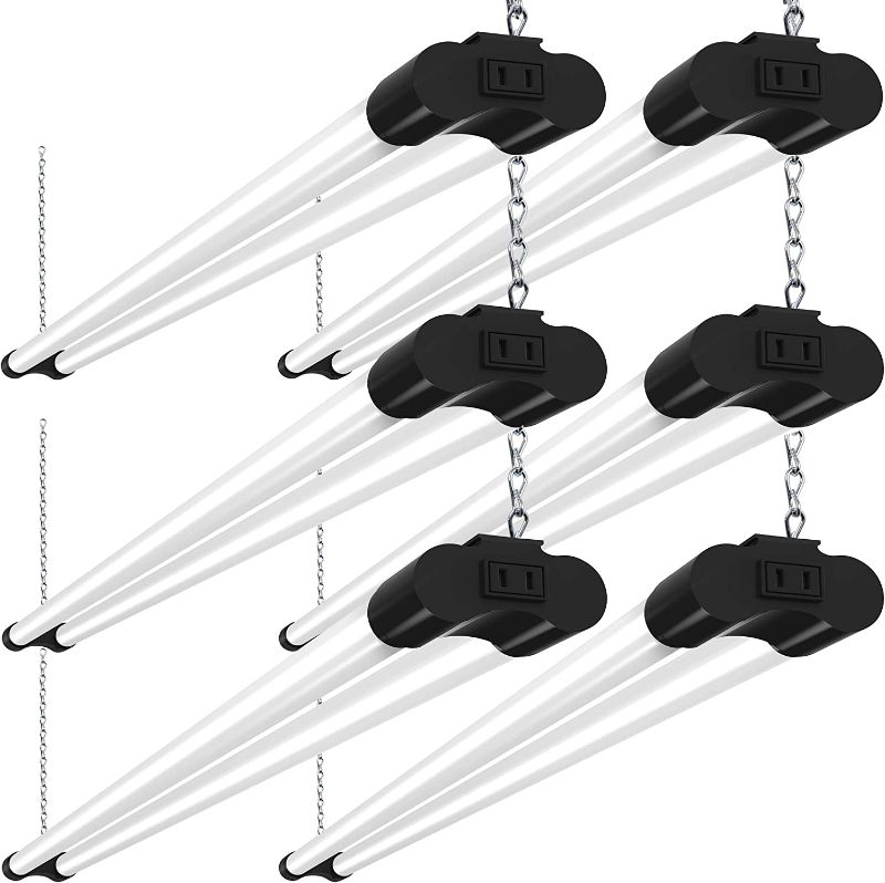 Photo 1 of Bbounder 6 Pack Linkable LED Utility Shop Light, 4 FT, 4000 LM, 48 Inch Integrated Fixture for Garage, 40W Equivalent 250W, 5000K Daylight, Surface + Suspension Mount, Black
