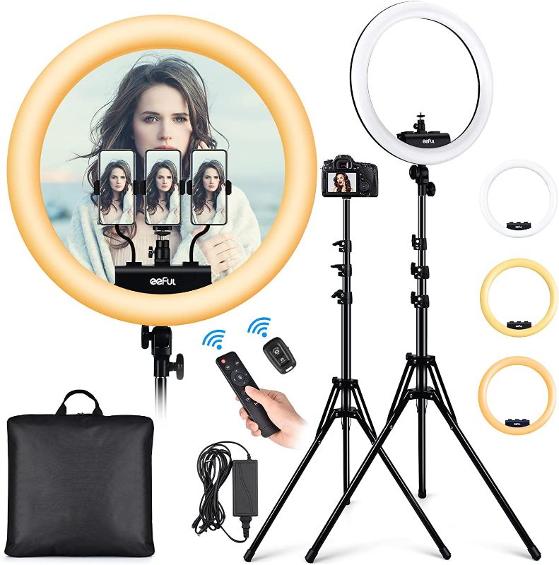 Photo 1 of 18 Inch LED Ring Light Set - Professional Dimmable 5600k Ringlight Ultra Slim Lighting Ring Kit with Tripod Stand for Photo Studio Lighting Portrait YouTube TikTok Video Makeup Live Streaming 55W