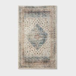 Photo 1 of 3'x5' Light Distressed Diamond Persian Style Rug Neutral - Threshold™ designed with Studio McGee