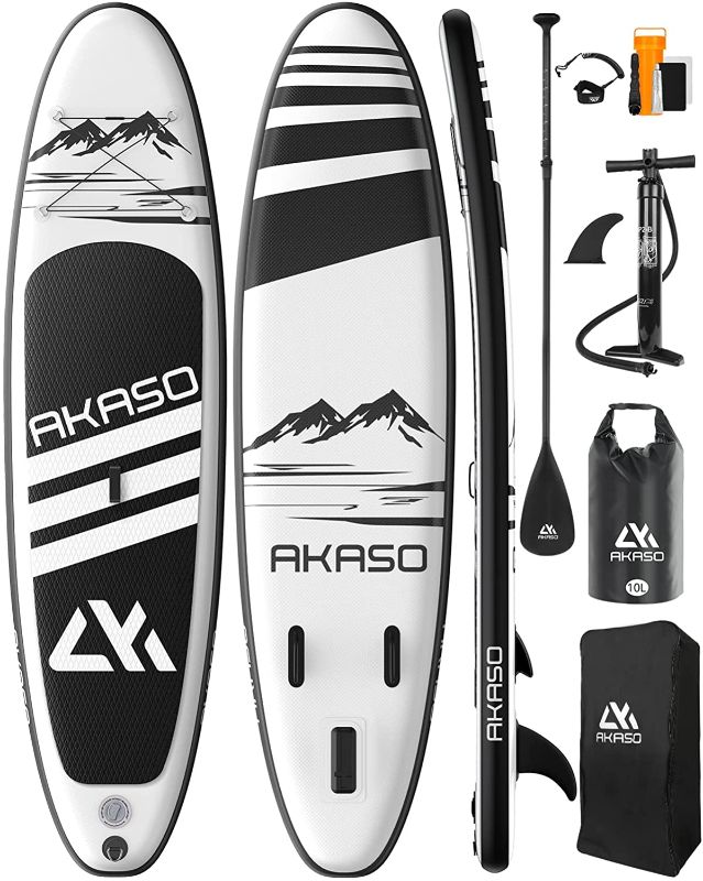 Photo 1 of AKASO Inflatable Stand-Up Paddleboard, Yoga SUP with Backpack, Non-Slip Deck, Waterproof Bag, Leash, Floating Paddle and Hand Pump
