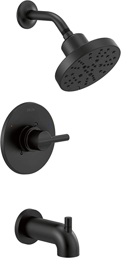 Photo 1 of Delta Faucet Nicoli 14 Series Single-Handle Tub and Shower Trim Kit, Shower Faucet with 5-Spray H2Okinetic Shower Head, Matte Black 144749-BL (Shower Valve Included)
