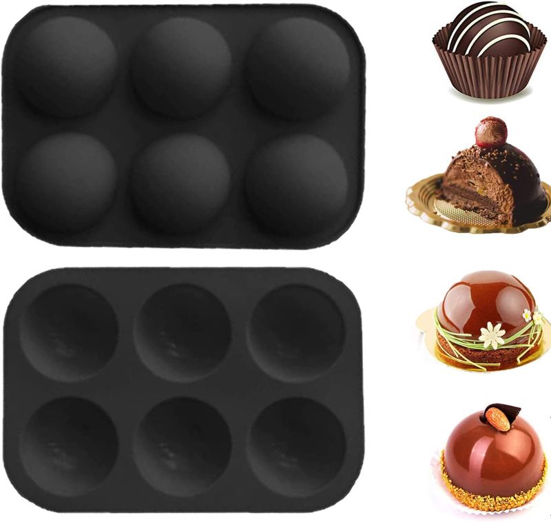Photo 1 of 6 Holes Semi Sphere Silicone Mold,Baking Mold for Making Hot Chocolate, Cake, Jelly, Pudding,Dome Mousse, 2 Packs Half Sphere Mold Non Stick,BPA Free Cupcake Baking Pan (Black)