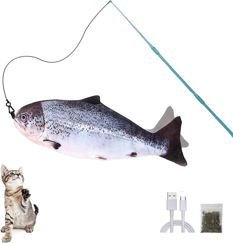 Photo 1 of Pexmmy Floppy Fish Cat Toy with Fishing Pole, Interactive Fishing Rod, Kitten Toys for Indoor Cats, Flopping Fish Kitty Toy with Catnip, Enhance Interactivity and Happiness.
