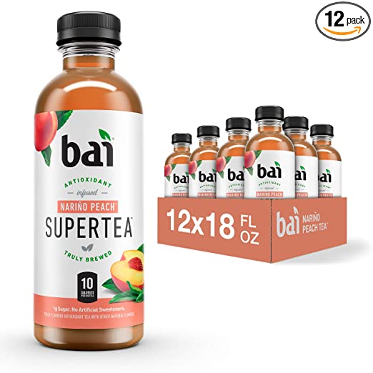 Photo 1 of Bai Iced Tea, Narino Peach, Antioxidant Infused Supertea, Crafted with Real Tea (Black Tea, White Tea), 18 Fluid Ounce Bottles (Pack of 12)
