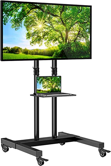 Photo 1 of Mobile TV Stand on Wheels for 32-75 Inch Flat/Curved Panel Screens TVs - Height Adjustable Floor Trolley Stand Holds up to 99lbs - Tilt Rolling TV Cart with Shelf Max VESA 600x400mm
