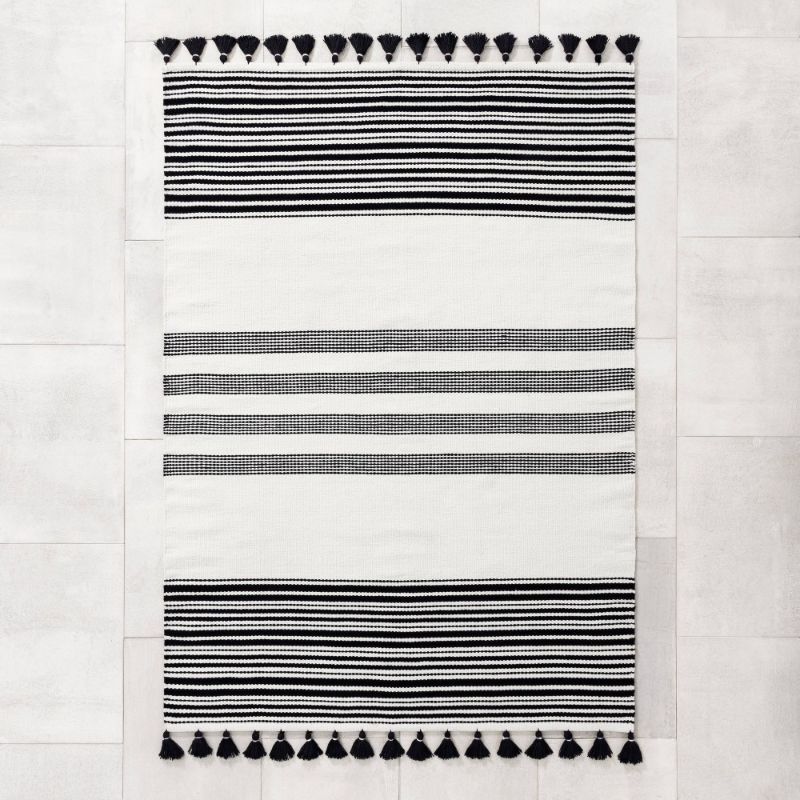 Photo 1 of 5' X 7' Indoor/Outdoor Stripe Rug Black - Hearth & Hand with Magnolia
