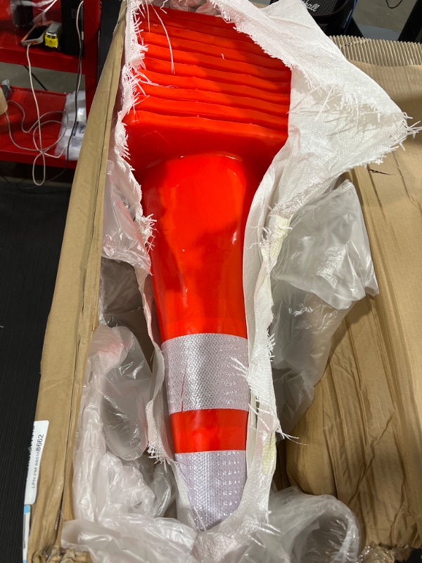 Photo 3 of 10 Pack 28" Traffic Cones Plastic Road Cone PVC Safety Road Parking Cones Weighted Hazard Cones Construction Cones for Traffic Fluorescent Orange w/4" w/6" Reflective Strips Collar
