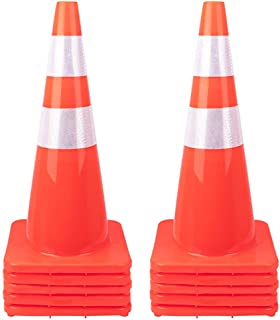 Photo 1 of 10 Pack 28" Traffic Cones Plastic Road Cone PVC Safety Road Parking Cones Weighted Hazard Cones Construction Cones for Traffic Fluorescent Orange w/4" w/6" Reflective Strips Collar
