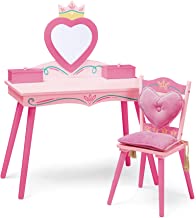 Photo 1 of Wildkin Kids Princess Wooden Vanity and Chair Set for Girls, Vanity Features Mirror and Attached Jewelry Box and Music Box, Includes Matching Chair with Removable Backrest and Seat Cushion (Pink)
