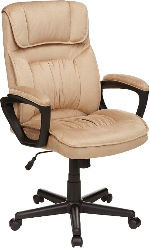 Photo 1 of Amazon Basics Classic Office Desk Computer Chair - Adjustable, Swiveling, Ultra-Soft Microfiber - Light Beige, Lumbar Support
