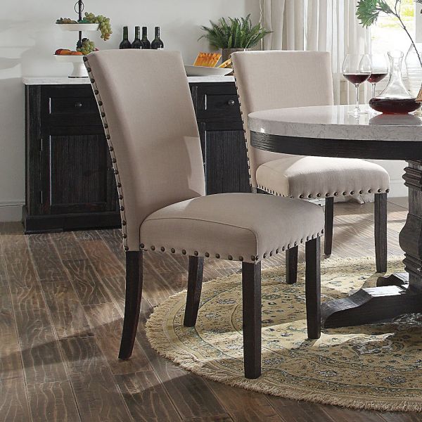 Photo 1 of ACME Nolan Side Chair, Linen and Salvage Dark Oak - Set of 2
