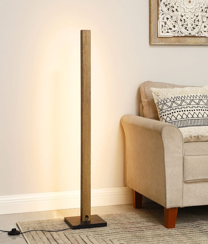 Photo 1 of EDISHINE Modern Wood Corner Floor Lamp, Sleek Dimmable LED Atmosphere Lamp, Minimalist Standing Mood Lighting for Bedroom, Studio, Office, 3000K Warm Light, 46"
