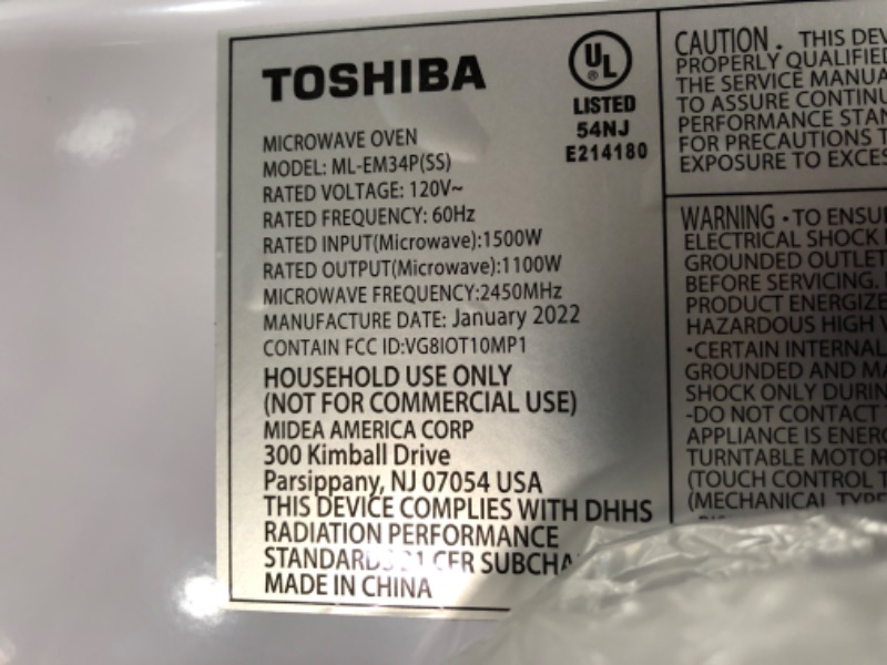 Photo 4 of Toshiba ML-EM34P(SS) Smart Countertop Microwave Oven Works with Alexa, Humidity Sensor and Sound On/Off Function, 1100W, 1.3 Cu Ft, Stainless Steel