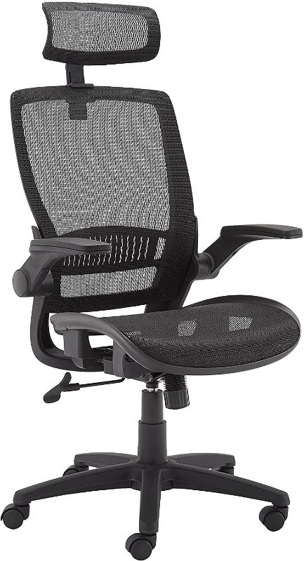 Photo 1 of Amazon Basics Ergonomic Adjustable High-Back Mesh Chair with Flip-Up Arms and Headrest, Contoured Mesh Seat - Black