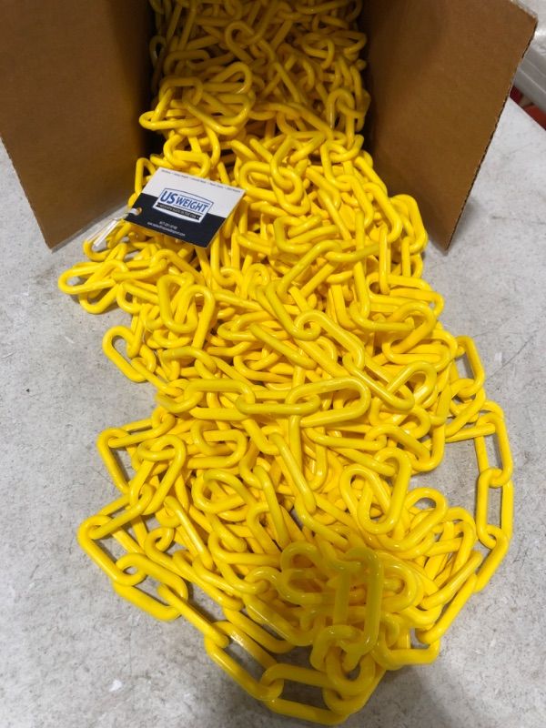 Photo 4 of US Weight (Made in USA) 2" x 100' Yellow Plastic Safety Chain ft. SunShield UV Resistant Technology
