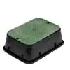 Photo 1 of 14 in. X 19 in. Rectangular Valve Box Extension and Cover, Black Extension, Green ICV Cover. MISSING GREEN COVER. LOT OF 2.
