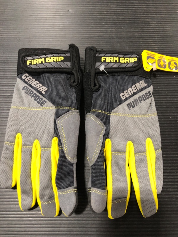 Photo 1 of FIRM GRIP GENERAL PURPOSE GLOVES. BLACK/GREY/YELLOW. SIZE MEDIUM.