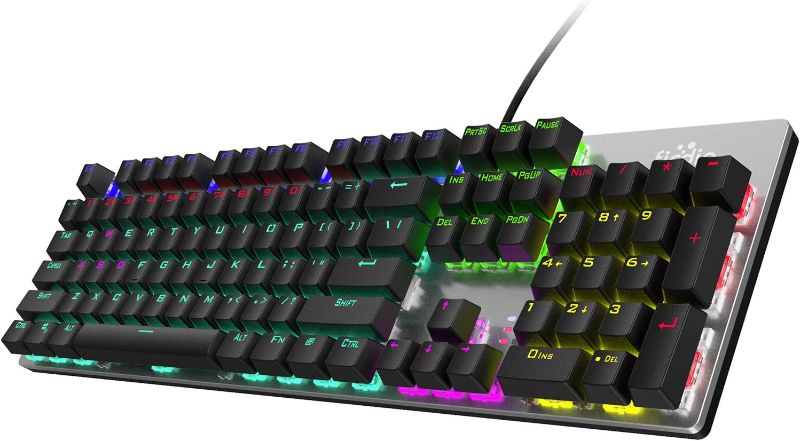 Photo 1 of Fiodio Mechanical Gaming Keyboard, Fantastic LED Rainbow Backlit Wired Keyboard, Full Anti-Ghosting Keys, with Quick-Response Blue Switches and Multimedia Control for PC and Desktop Computer
BROOKEN SPACE BAR KEY
