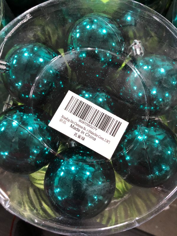 Photo 2 of XmasExp 34ct Christmas Ball Ornaments Shatterproof Xmas Tree Hanging Balls Decorations Perfect for Holiday Wedding Christmas Decor (Malachite Green, 2.36")
