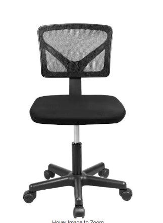 Photo 1 of Black Armless Office Chair Breathable Mesh Covering Silent Swiveling Casters Low Back Support for Computer Tasks
