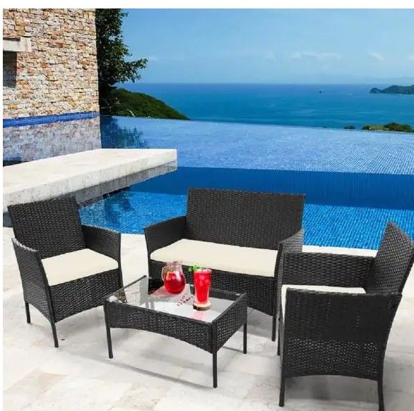 Photo 1 of `Black Fabric Color 4-Piece Wicker Rattan Outdoor Patio Conversation Sofa Set with Beige Attribute Cushion
LOOSE HARDWARE