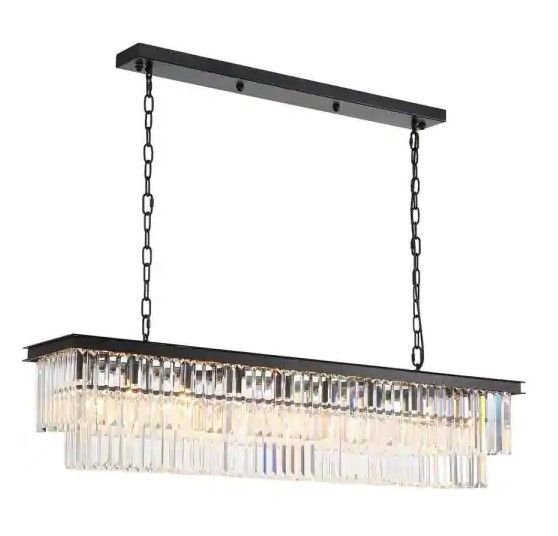 Photo 1 of 47 in. 8-Light Black and Clear Crystal Modern Chandelier Glam Island Lighting
