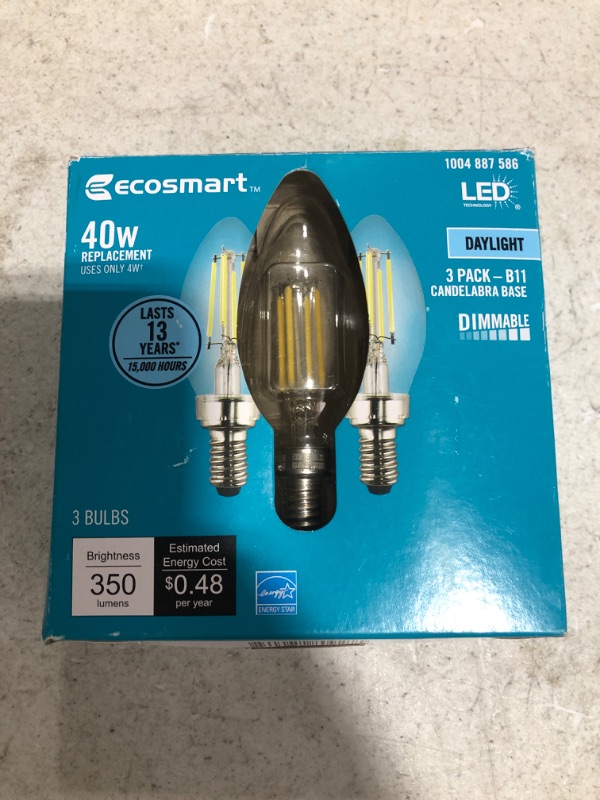 Photo 3 of 40-Watt Equivalent B11 Dimmable E12 Candelabra ENERGY STAR Clear Glass Candle LED Vintage Light Bulb Daylight (3-Pack)
