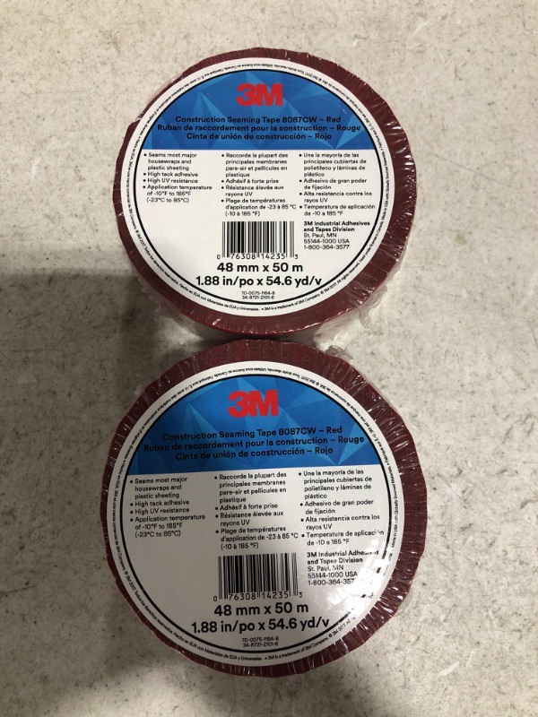 Photo 1 of 3M 8087CW Construction Seaming Tape Red 48mm X 50m. LOT OF 2 ROLLS.
