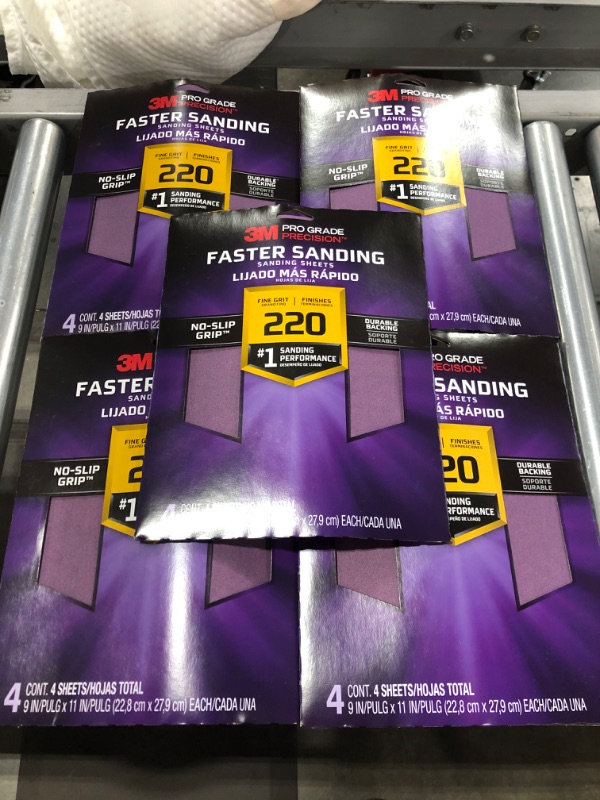 Photo 3 of 3M Pro Grade Precision 9 in. x 11 in. 220 Grit Fine Faster Sanding Sheets (4-Sheets/Pack). LOT OF 5. 20 SHEETS TOTAL. 
