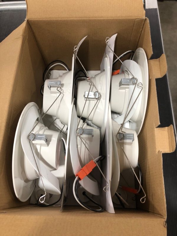 Photo 1 of FEIT ELECTRIC 5/6 in. 75W Equivalent Soft White 2700K Dimmable CEC Integrated LED Retrofit White Recessed Light Trim Downlight(6-Pack). OPEN BOX. 
