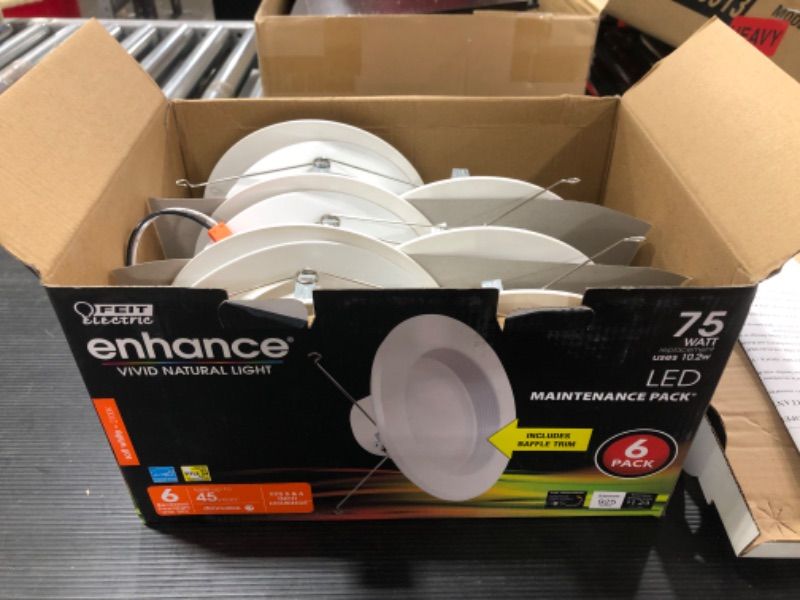 Photo 1 of FEIT ELECTRIC 5/6 in. 75W Equivalent Soft White 2700K Dimmable CEC Integrated LED Retrofit White Recessed Light Trim Downlight(6-Pack). OPEN BOX. 
