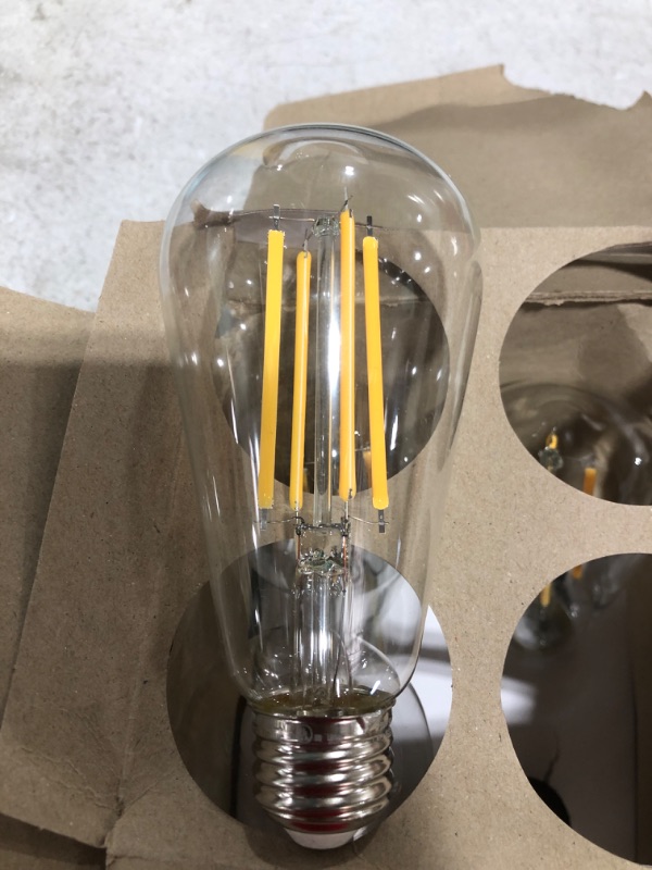 Photo 4 of 100-Watt Equivalent ST19 Dimmable Straight Filament Clear Glass Vintage Edison LED Light Bulb, Bright White (4-Pack)
