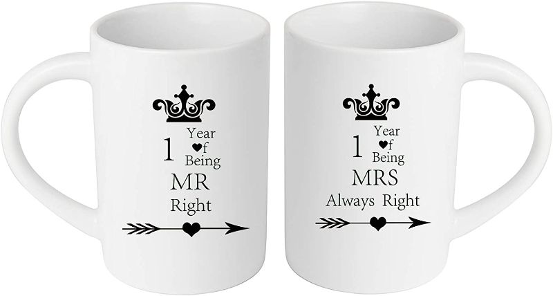 Photo 1 of 1th Anniversary Wedding Gifts for Couple Mr Right & Mrs Always Right 1 Year Gifts for Wife Husband Anniversary Couple Mugs Set Ceramic Coffee Cups Unique Wedding Gift Ideas for Her,Him 10 OZ Set of 2
