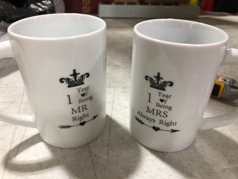 Photo 2 of 1th Anniversary Wedding Gifts for Couple Mr Right & Mrs Always Right 1 Year Gifts for Wife Husband Anniversary Couple Mugs Set Ceramic Coffee Cups Unique Wedding Gift Ideas for Her,Him 10 OZ Set of 2
