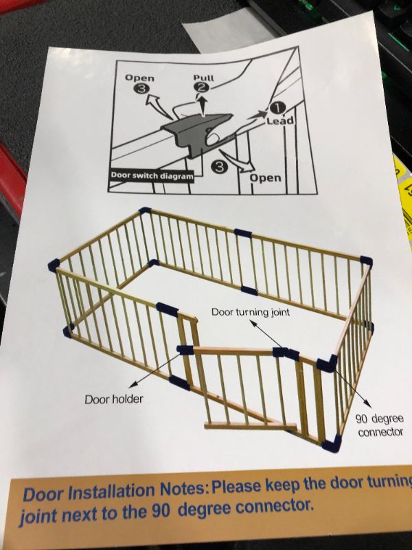 Photo 4 of Children's play fence with gate, wooden playground, baby safety play center, indoor safe play area, child safety activity center, courtyard with locking door, no mat
