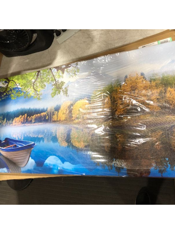 Photo 1 of Arjun Canvas Wall Art Prints Blue Sky Lake Natural Landscape One Panel 40"x20" Panoramic Mountain Picture Artwork Autumn Framed Painting Ready to Hang for Living Room Bedroom Kitchen Bathroom Decorations
