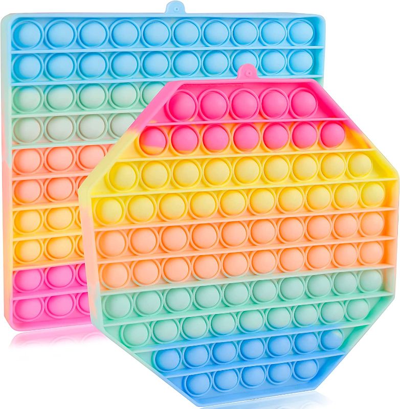 Photo 1 of 2 Packs Jumbo Pop Fidget Toys for Kids Girls Students, Its Pop Poppers It Giant Huge Large Mega Big Popping Sensory Party Toy Set Square Octagon Macaron
