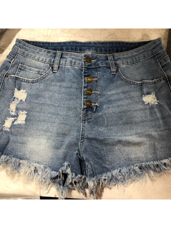 Photo 2 of luvamia Women's Casual Denim Shorts Frayed Raw Hem Ripped Jeans Shorts SIZE MEDIUM 