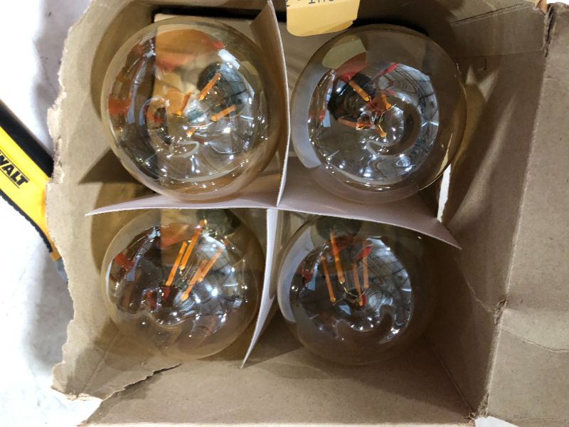 Photo 3 of 60W Equivalent ST19 Dimmable Straight Filament Amber Glass Vintage Edison LED Light Bulb, Warm White (4-Pack)
