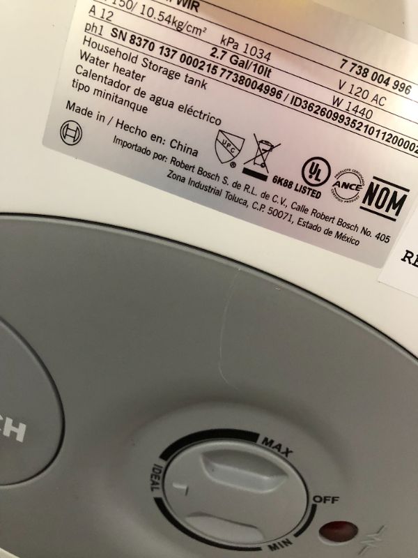 Photo 4 of Bosch Electric Mini-Tank Water Heater Tronic 3000 T 2.5-Gallon (ES2.5) - Eliminate Time for Hot Water - Shelf, Wall or Floor Mounted
