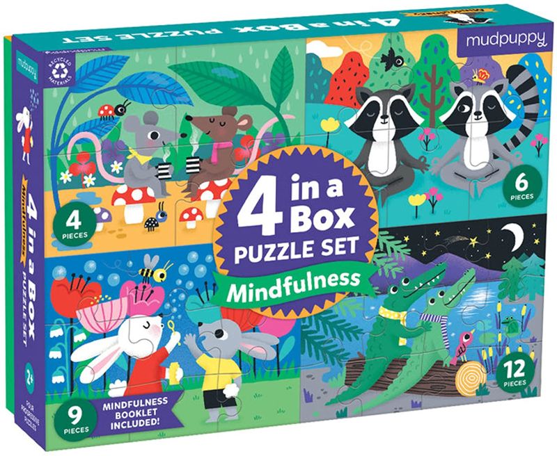 Photo 1 of Mudpuppy Mindfulness 4-in-a-Box Puzzle Set – Includes 4 Progressive Jigsaw Puzzles for Kids with 4-12 Pieces – Features Colorful Animal Illustrations, for Ages 2-5 – Each Puzzle Measures 6” x 8”
