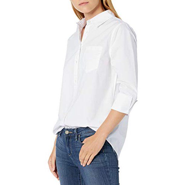 Photo 1 of Essentials Women's Classic-Fit 3/4 Sleeve Poplin Shirt, White, xl
