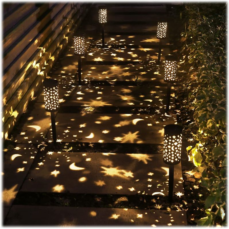 Photo 1 of 6 Pack Solar Light Outdoor Garden Patio Pathway Landscape Lights Yard Driveway Lawn Walkway Decoration Star Moon Solar Lantern Waterproof Outside Path Hanging Sidewalk Courtyard Black
