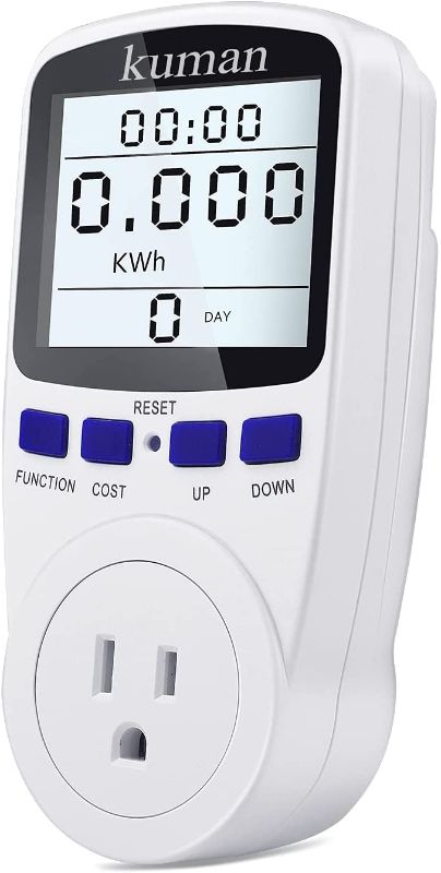 Photo 1 of kuman KW48 Electricity Usage Monitor Plug Power Watt Voltage Amps Meter with Digital LCD, Overload Protection and 7 Display Modes for Energy Saving (Backlight), white
