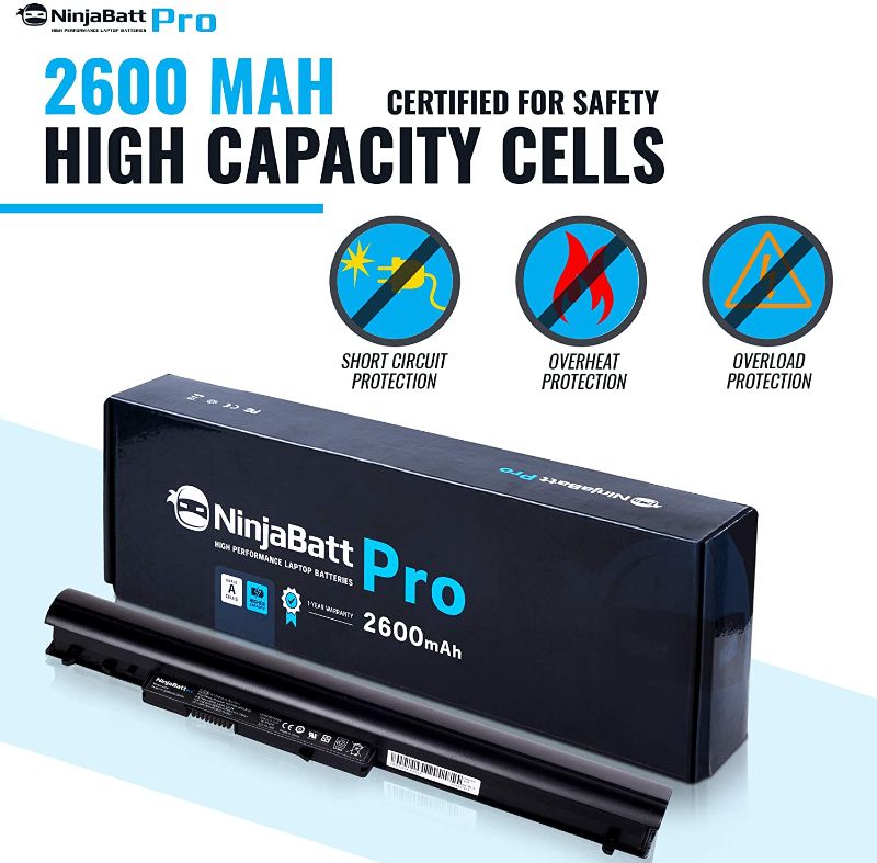 Photo 1 of NinjaBatt Pro Battery for 776622-001 752237-001 LA04 15-N210DX 15-F162DX 15-F100DX LA04DF 15-F010DX 15-F004WM 15-F305DX 15-N013DX 728460-001 LAO4 - Premium Cells - [4 Cells/2600mAh]
